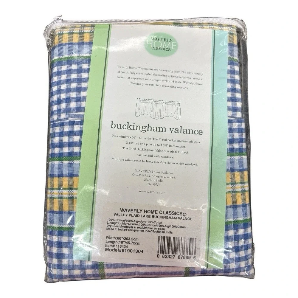 Waverly Buckingham Plaid Curtain Valances (2) Country Cottagecore NEW 80
